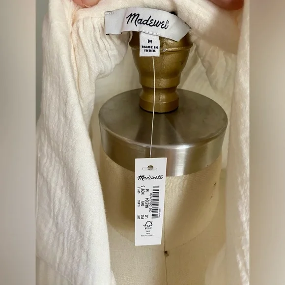 Madewell | Cream Cotton Gauze Button-up Caftan Duster Cover-up | Sz M - Picture 6 of 10